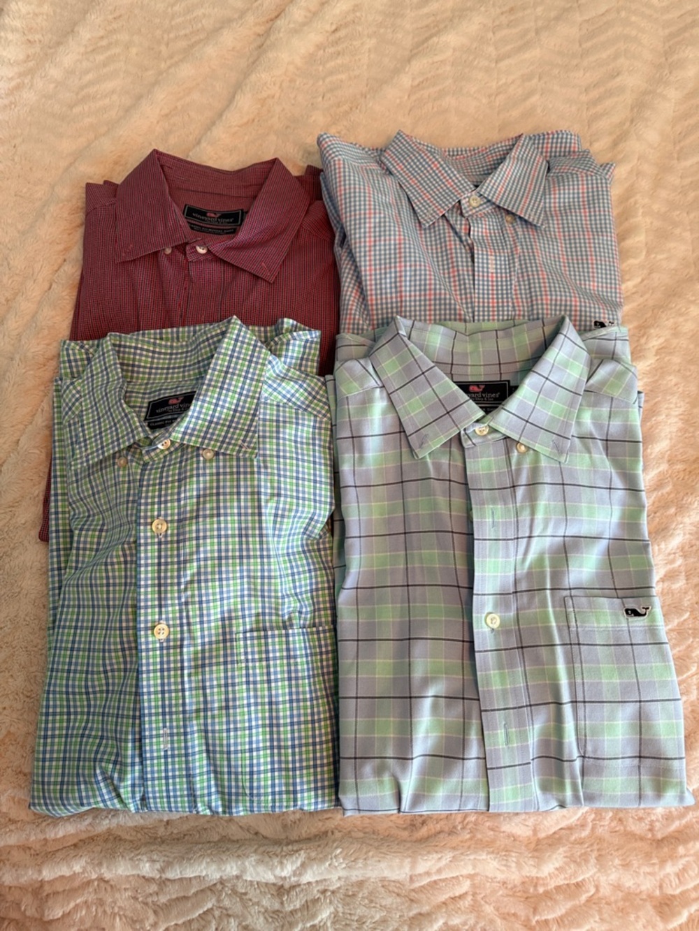 Vineyard Vines Men’s Button-Down Shirt Lot — Green, Light Blue, Red Plaids